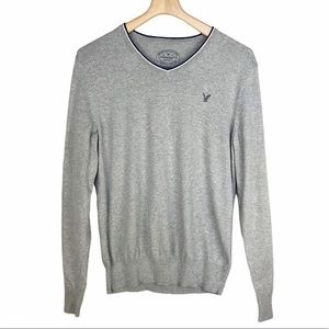 American Eagle Prep Fit V-Neck Sweater Gray Pullover Size Medium